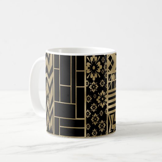 Mug Formes et Fleurs Tangle en noir et or (Devant gauche)