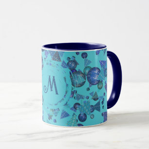 Mug Formes géométriques modernes avec monogramme en bl