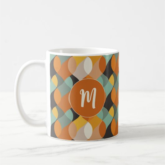 Mug Formes ovales rétro Orange Turquoise or Monogramme (Gauche)