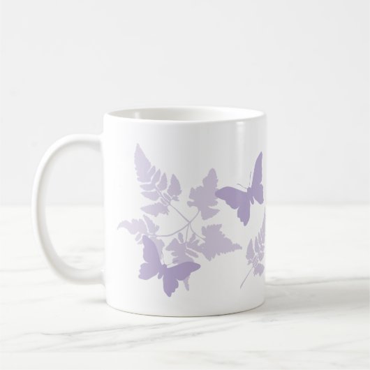 Mug Fougères pourpres de lavande de papillons (Gauche)