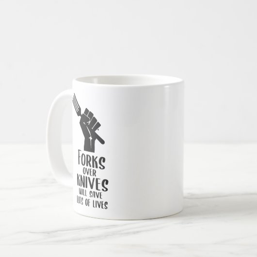 Mug Fourches sur couteaux, activisme végétalien (Devant gauche)