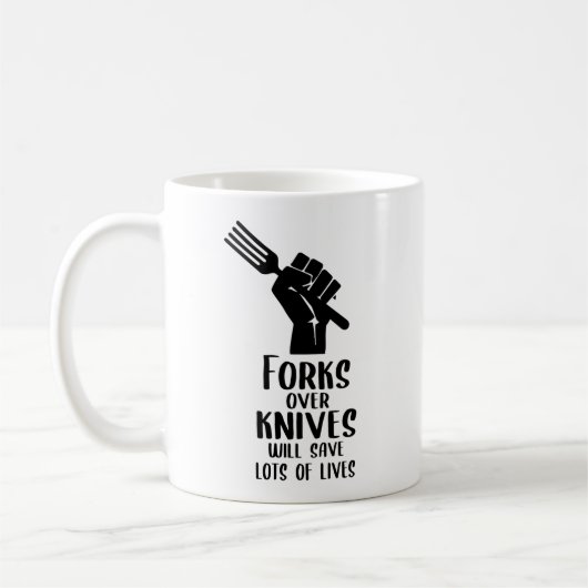 Mug Fourches sur couteaux, activisme végétalien (Gauche)
