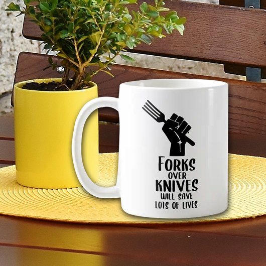 Mug Fourches sur couteaux, activisme végétalien