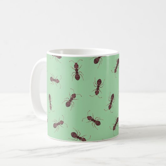 Mug Fourmis brunes illustrées sur fond vert (Devant gauche)