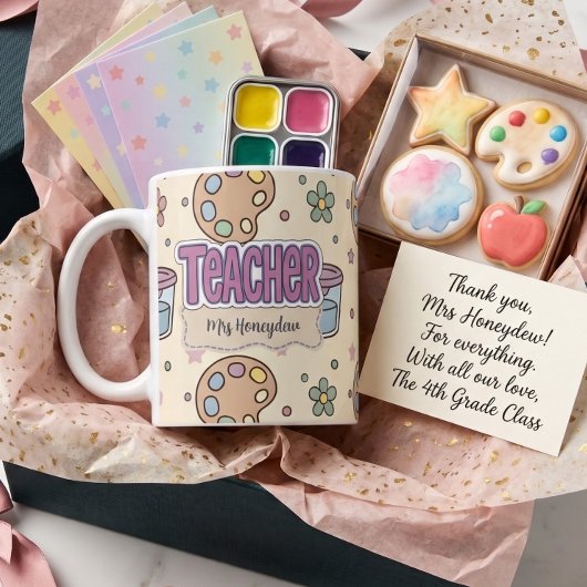 Mug Fournitures d'art pour enseignant violet motif 