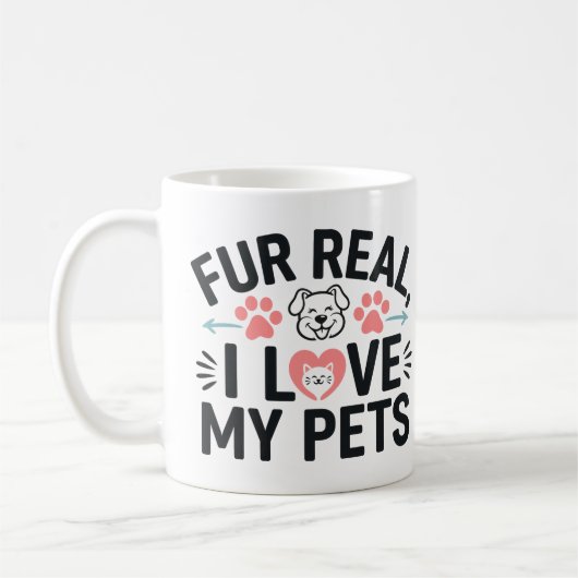 Mug fourrure réelle j'aime mes animaux de compagnie (Gauche)