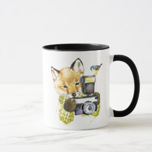 Mug Fox mignon d'aquarelle prenant des photos