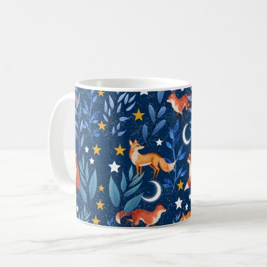 Mug Fox Night Forest Celestial Seamless Pattern (Devant gauche)