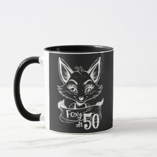 Mug Foxy At 50, Happy 50th Birthday Fox/Vixen Black