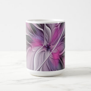 Mug Fractal Floral Moderne Abstrait Fleur Rose Gris