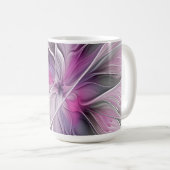 Mug Fractal Floral Moderne Abstrait Fleur Rose Gris (Devant droit)