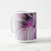 Mug Fractal Floral Moderne Abstrait Fleur Rose Gris (Devant gauche)