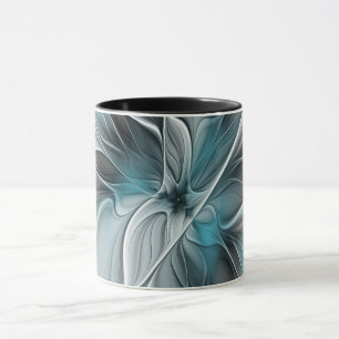 Mug Fractal Floral Moderne Fleur Abstraite Bleu Gris