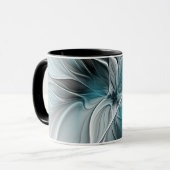 Mug Fractal Floral Moderne Fleur Abstraite Bleu Gris (Devant gauche)