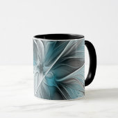 Mug Fractal Floral Moderne Fleur Abstraite Bleu Gris (Devant droit)
