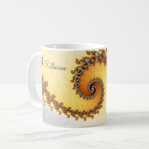 Mug Fractal gris orange moderne avec nom