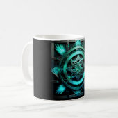 Mug Fractale de style mandala bleu arctique dans un ca (Devant gauche)