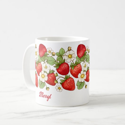 Mug Fraise fruit d'été Nom customisé (Devant gauche)