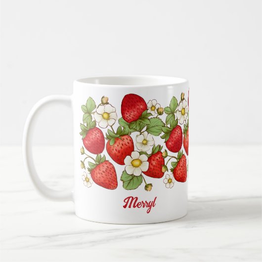 Mug Fraise fruit d'été Nom customisé (Gauche)