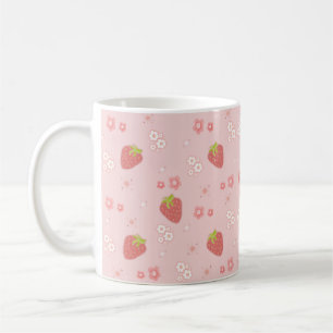 Mug Fraise mignonne aux fleurs.