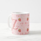 Mug Fraise mignonne aux fleurs. (Devant gauche)