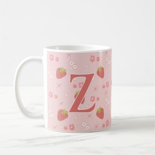 Mug Fraise mignonne aux fleurs. (Gauche)