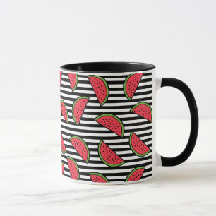 Mug Fraise sur le Motif Black & White Stripes