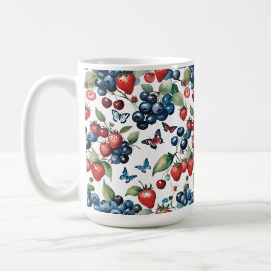 Mug Fraises aux bleuets et papillons (Gauche)