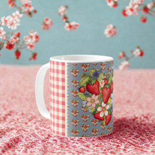 Mug Fraises En vichy rouge et ardoise bleue