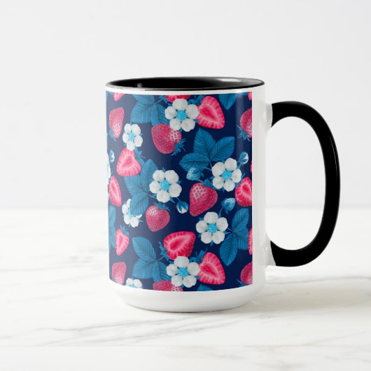 Mug Fraises roses sur bleu (Droite)