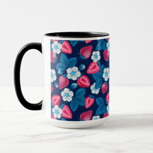 Mug Fraises roses sur bleu (Gauche)