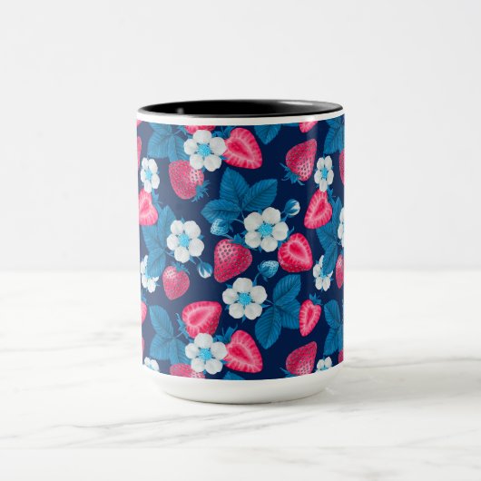 Mug Fraises roses sur bleu (Centre)
