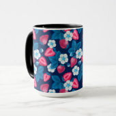 Mug Fraises roses sur bleu (Devant gauche)