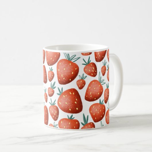 Mug Fraises rouges Arrière - plan blanc sans joint (Devant droit)