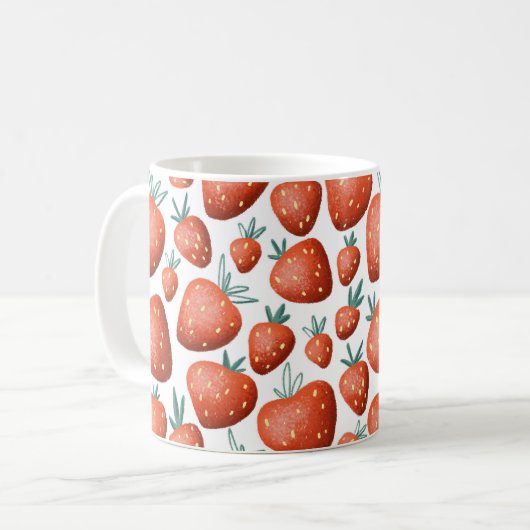 Mug Fraises rouges Arrière - plan blanc sans joint (Devant gauche)