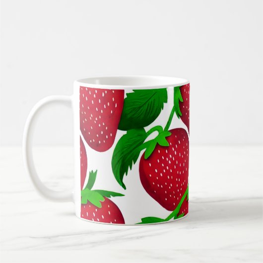 Mug Fraises sur Motif Arrière - plan blanc (Gauche)