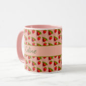 Mug Fraises sur un fond rose en texture de tissu (Devant gauche)