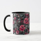 Mug Framboise, fleurs bordeaux sur gris foncé (Gauche)