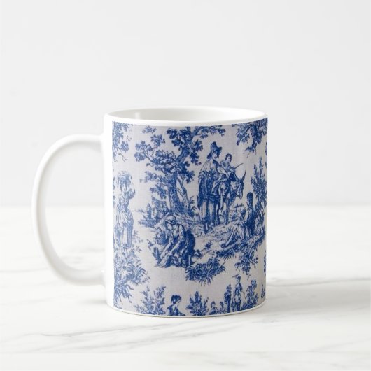 Mug Française toile de jouy bleu et blanc élégant (Gauche)