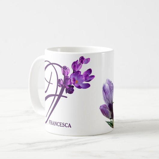 Mug Francesca nom personnalisable crocus pourpre crocu (Devant gauche)