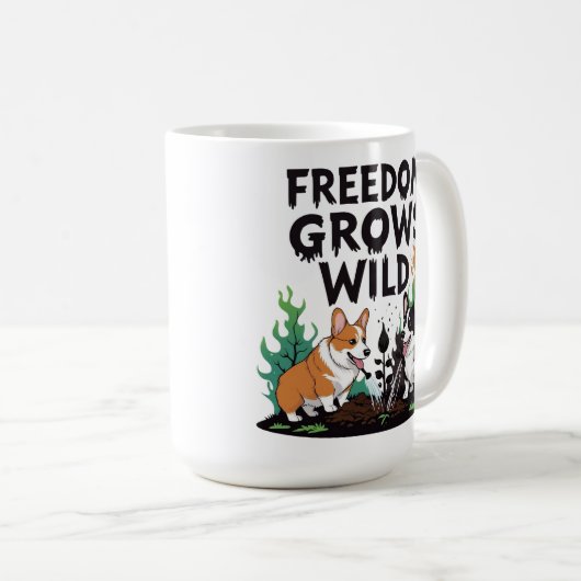 Mug Freedom Grows Wild – Scary Corgi Gardening Cartoon (Devant droit)