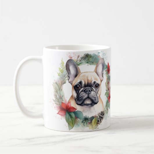 Mug French Bulldog Christmas Wreath Festive Pup (Gauche)