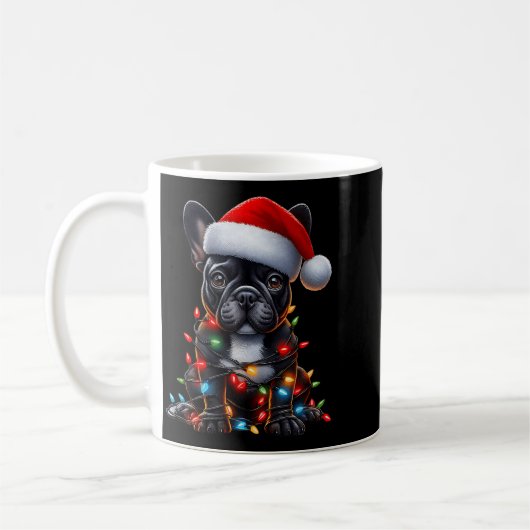 Mug French Bulldog Dog Christmas Lights Santa Hat Dog (Gauche)