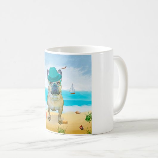 Mug French Bulldog sur la plage (Devant droit)