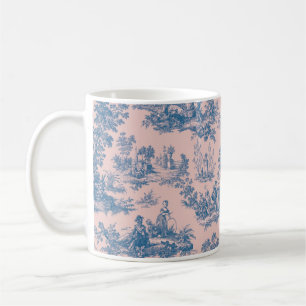 Mug French toile de jouy bleu et rose élégant