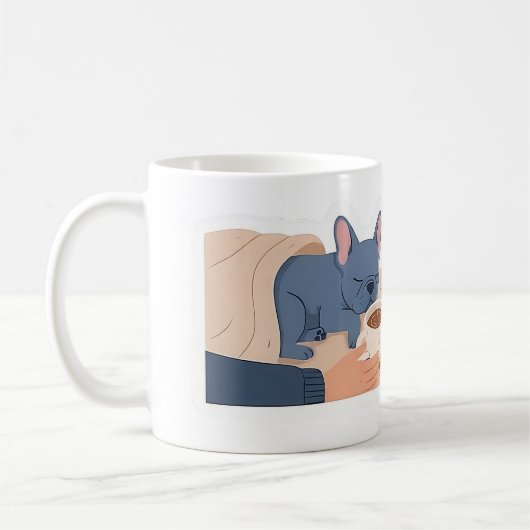 Mug Frenchie faisant la sieste Café froid Drôle Bouled (Gauche)