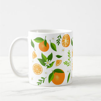 Mug Fresh oranges with flowers and leaves