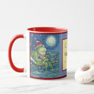 MUG FROG PÈRE NOËL SUR JOURNAL, VACANCES ANIMAL NOËL M