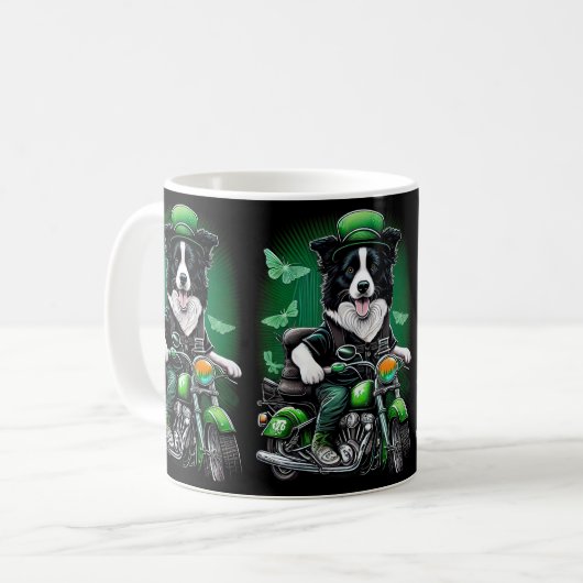 Mug Frontière Collie Chien Conduite Vélo St. Patrick's (Devant gauche)