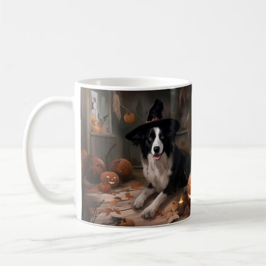 Mug Frontière Collie Citrouilles Halloween effroi (Gauche)